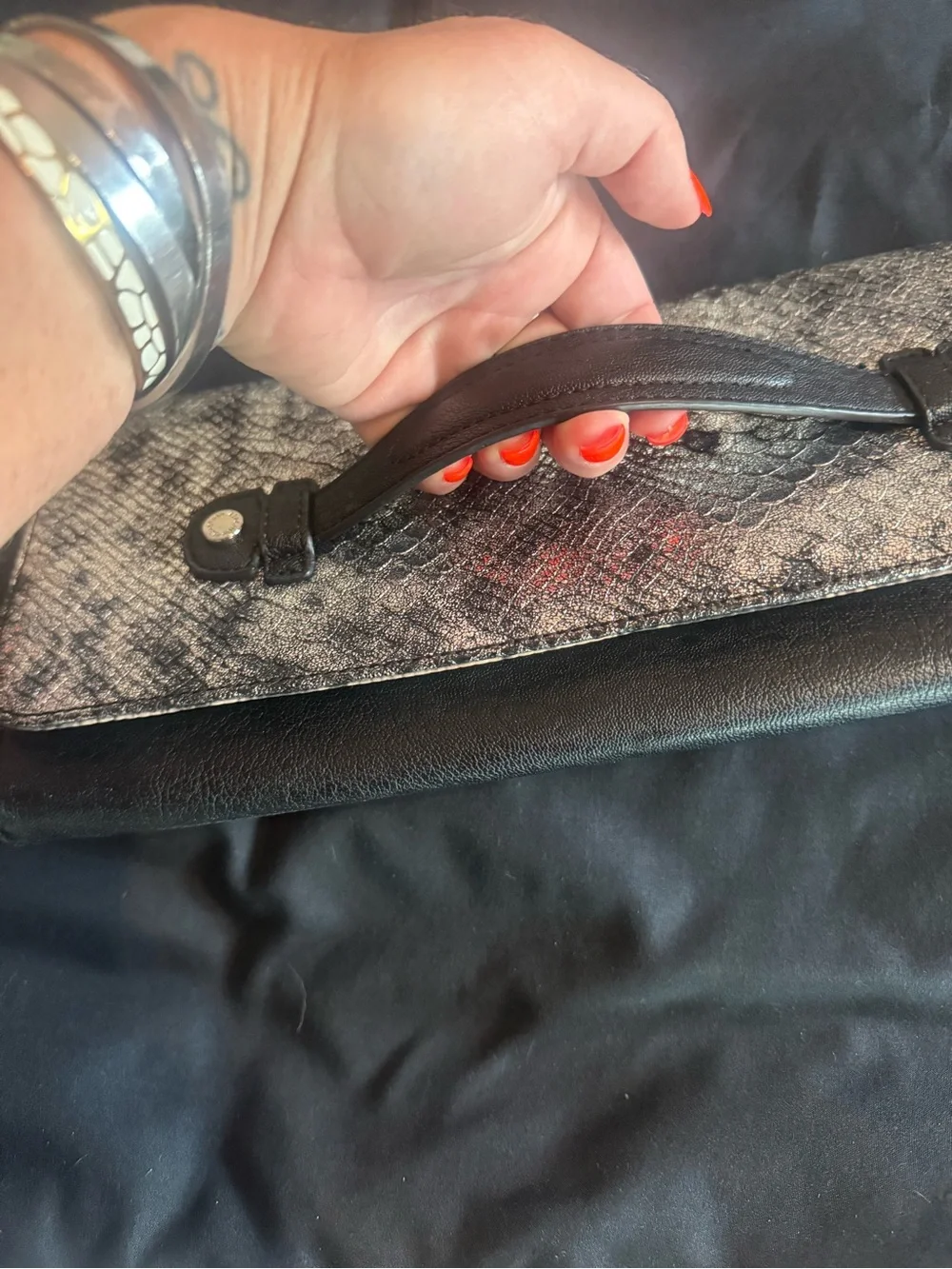 Kenneth Cole Reaction Black and Gray City-Print Foldover Clutch